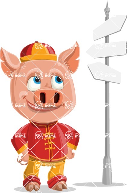 Year of the Pig Character - Vector Pig Cartoon - Year of the Pig Vector Character on a Crossroad